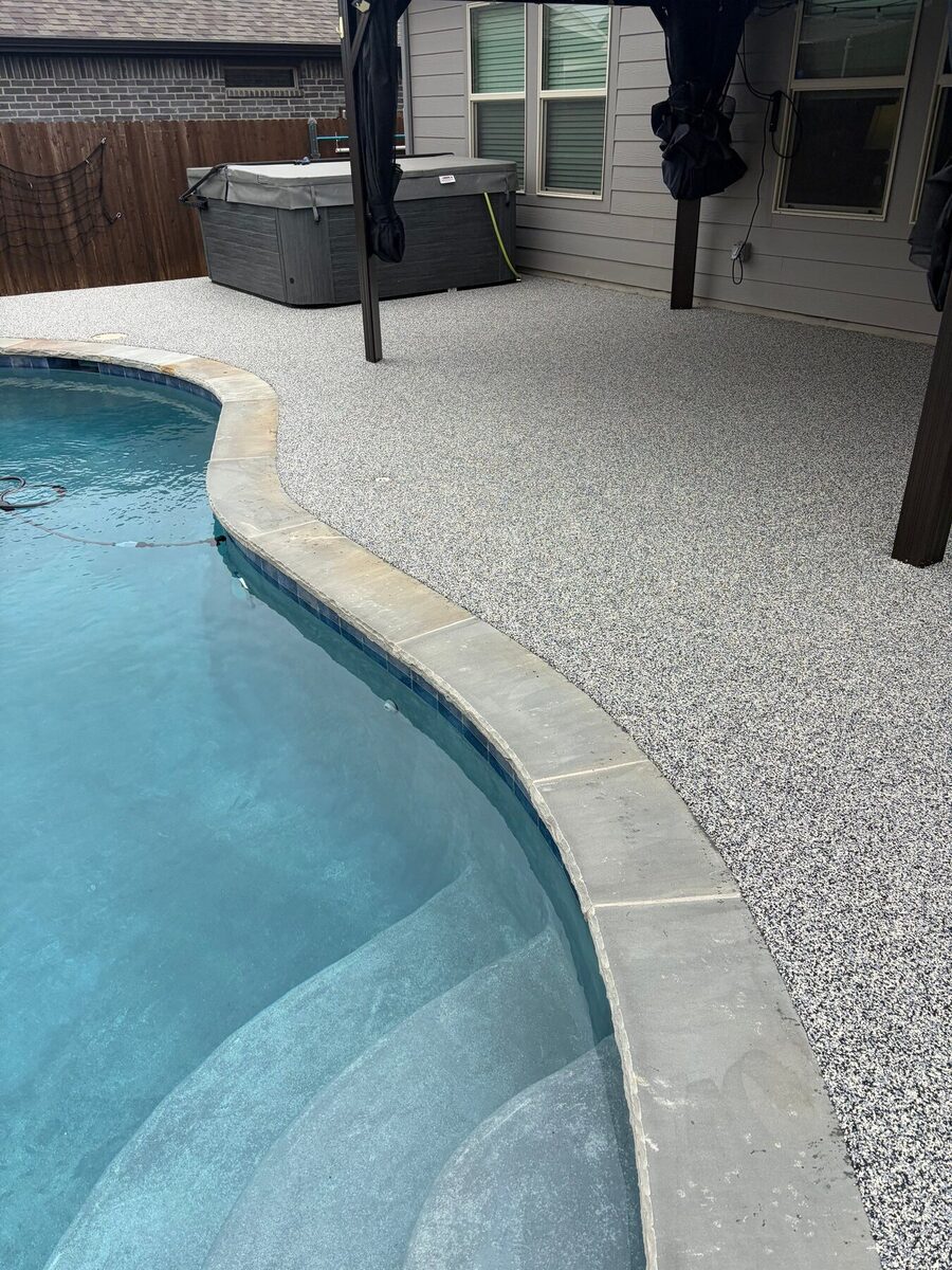 Curved cabana pool deck after