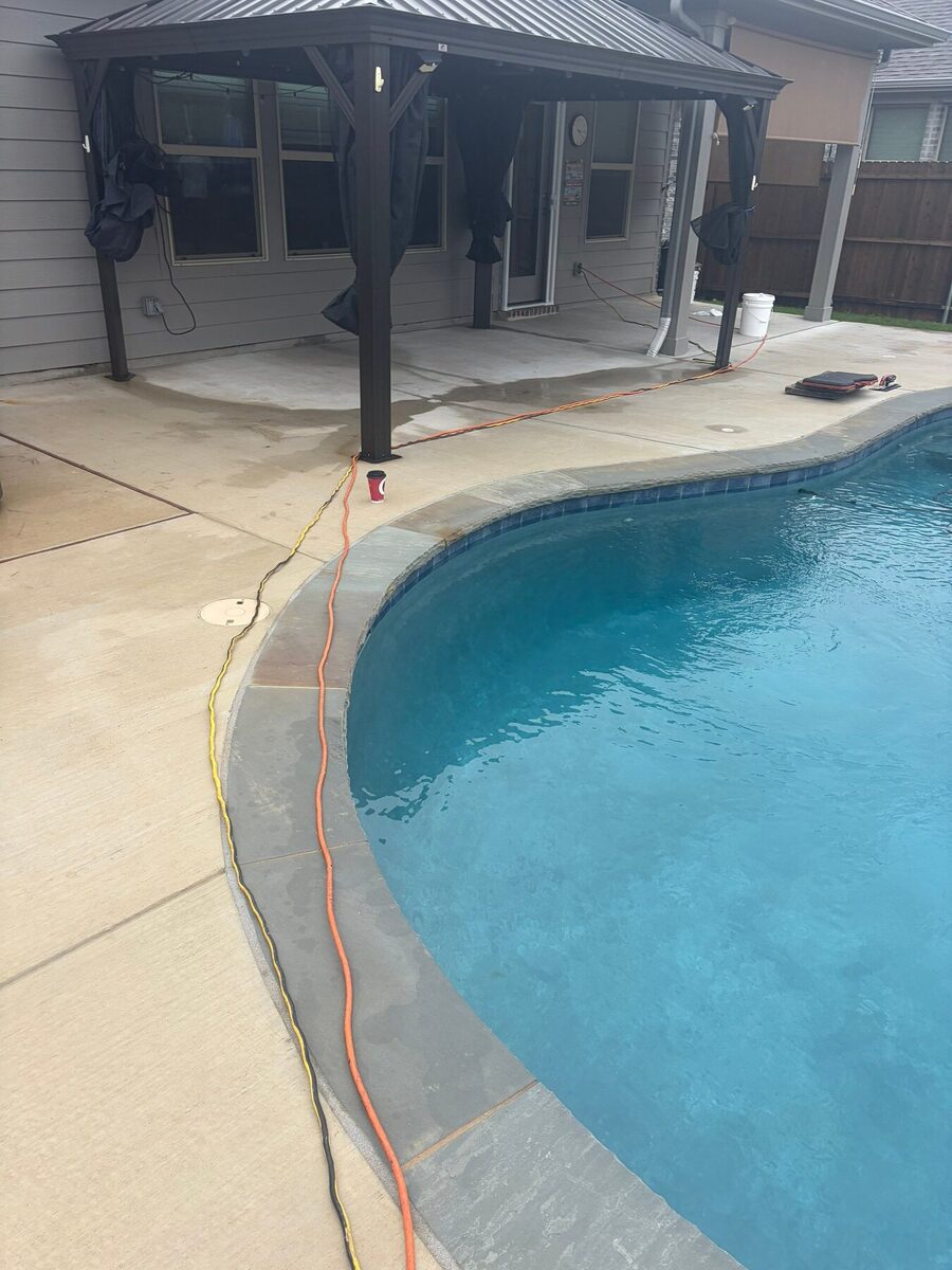 Curved cabana pool deck before