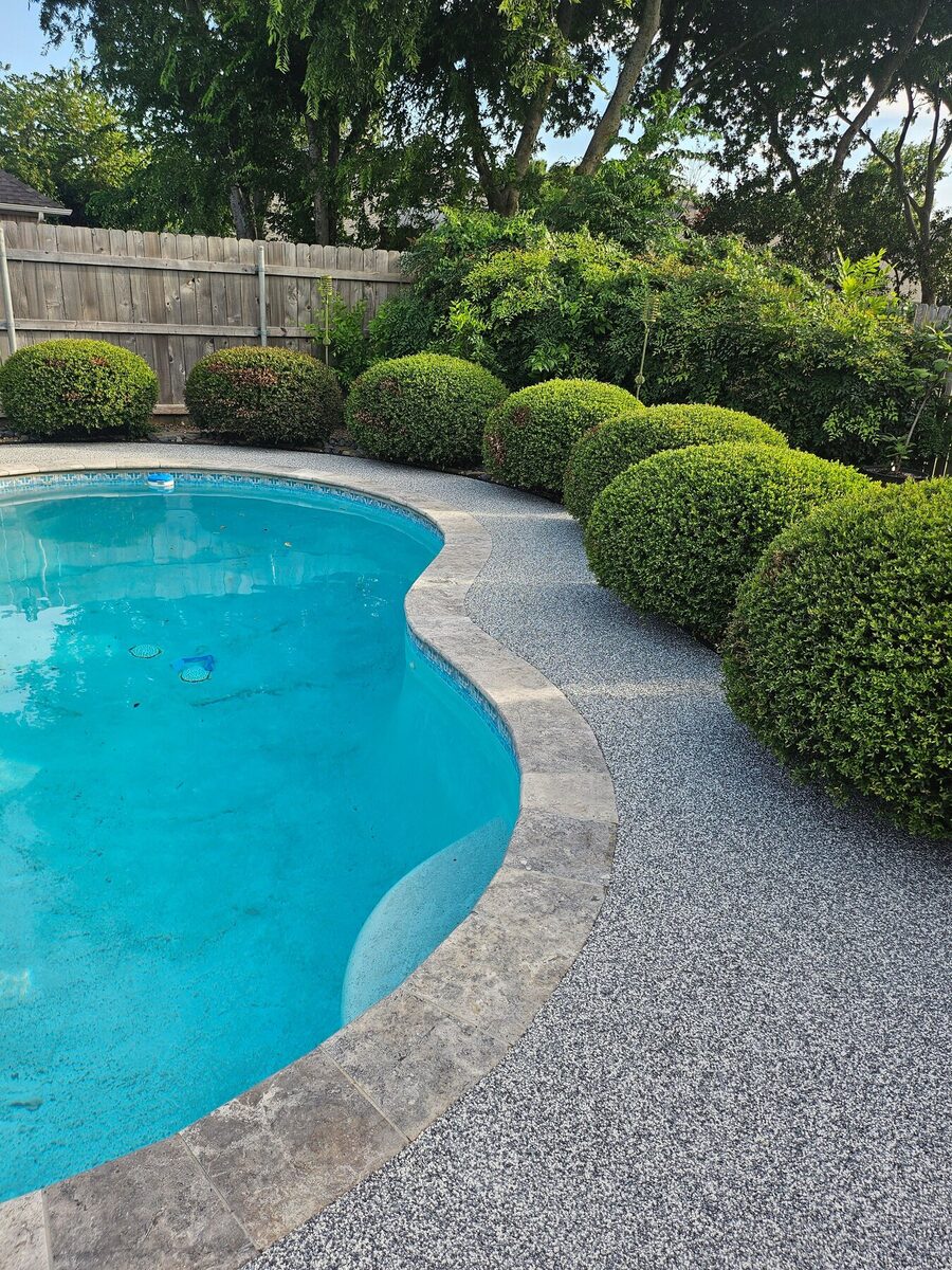 Landscaped pool deck after